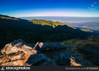 Summer landscape in the mountains. Sunrise
