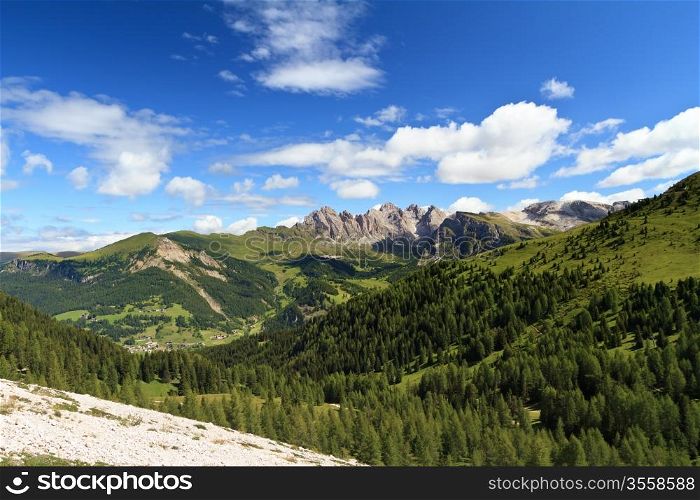 summer landscape of Gardena valley, Alto Adige, Italy
