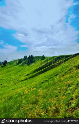 summer landscape of green valley and blue sky