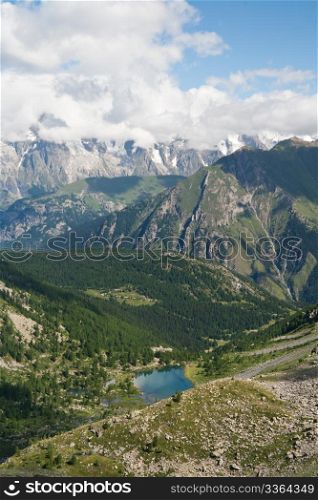 summer landscape of Italian Alps in Aosta Valley near Courmayeur