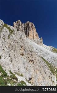 summer landscape on Catinaccio Dolomites, on background Sforcella mount