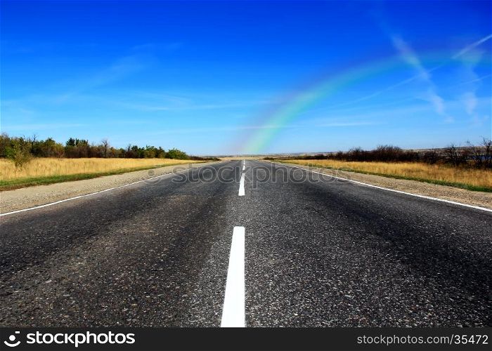 Summer landscape with line of road and blue sky. Summer landscape with road and sky