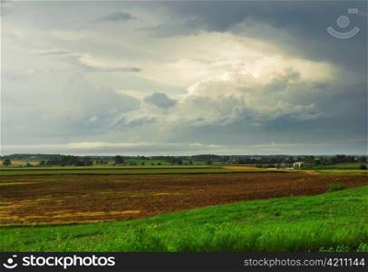summer landscape with rainy weather