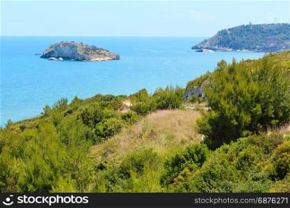 Summer Lido di Portonuovo scenery. Adriatic sea coast view (Vieste, Gargano peninsula, Puglia, Italy)