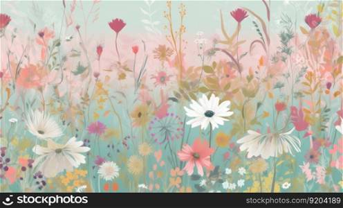Summer meadow background. Illustration Generative AI
