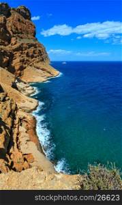 Summer Mediterranean sea rocky coast landscape near Benidorm city (Costa Blanca, Alicante, Spain).