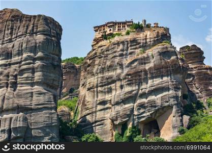 Summer Meteora - important rocky Christianity religious monasteries complex in Greece