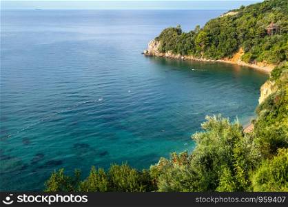 Summer morning Adriatic coastline landscape (Mogren Beach near Budva, Montenegro)