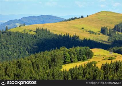 Summer mountain country landscape (Carpathian, Ukraine, Verkhovyna district, Ivano-Frankivsk region).