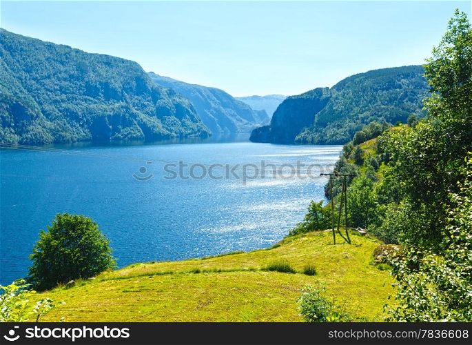 Summer mountain lake Suldalsvatn (or Suldalsvatnet) landscape (Suldal, Norway)