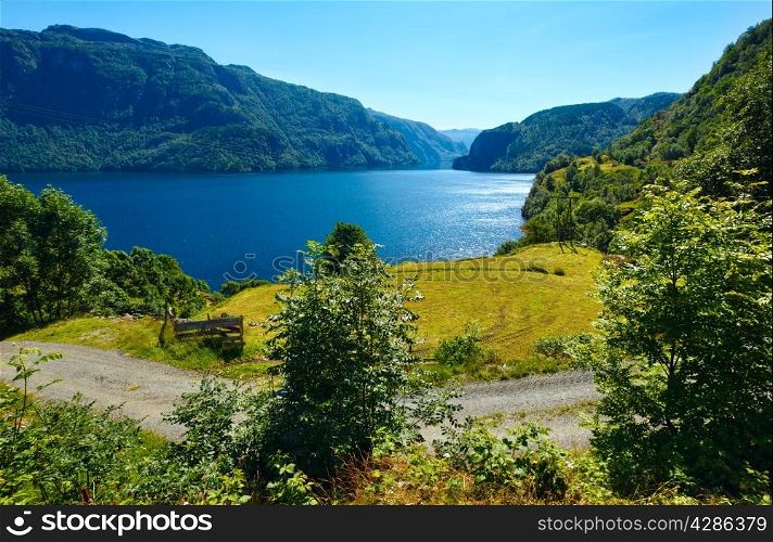 Summer mountain lake Suldalsvatnet landscape (Suldal, Norway)