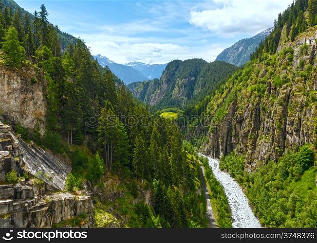 Summer mountain landscape with canyon (Alps, Switzerland)