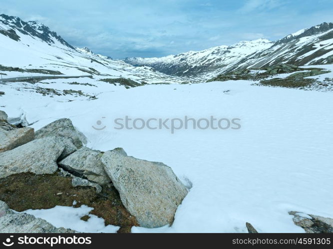 Summer mountain landscape with road (Fluela Pass, Switzerland)