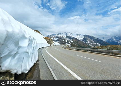 Summer mountain landscape with road (Grimsel Pass, Switzerland)