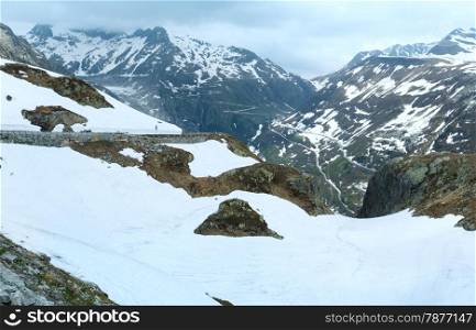 Summer mountain landscape with road (Grimsel Pass, Switzerland)