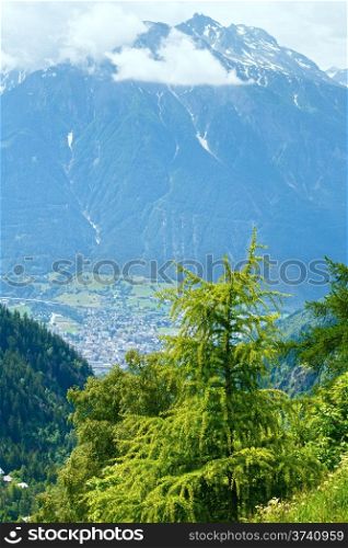 Summer mountain landscape with snow on mount top (Alps, Switzerland)