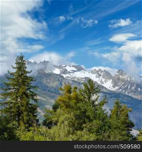 Summer mountain landscape with snow on mount top, Alps, Switzerland