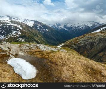 Summer mountain landscape with snow on top (Grimsel Pass, Switzerland)