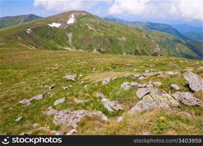 summer mountain pidge and snow on mountainside(Ukraine, Chornogora Ridge, Carpathian Mountains)