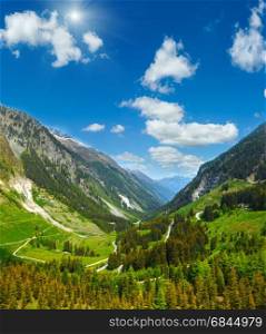 Summer mountain sunshiny view from Kaunertaler Gletscherstrasse (Kaunertal, Austria, Tirol).