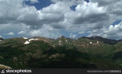 Summer Mountain Time-lapse Rain Storm Clouds. Great for themes of nature, wilderness, seasons, weather, summer, storms, travel, destinations, backgrounds, landscapes, environment, adventure, exploration, leadership, success, outdoor sports.