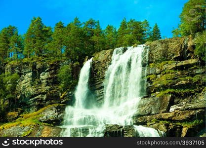 Summer mountain Tvindefossen waterfall near Voss, Norway Europe