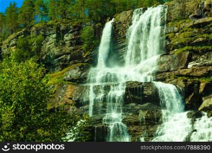 Summer mountain Tvindefossen waterfall near Voss, Norway Europe