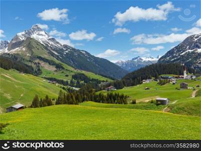 Summer mountain view to Biberkopf mount (Warth, Vorarlberg, Austria).