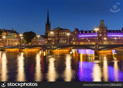 Summer night scenery of the Old Town (Gamla Stan) in Stockholm, Sweden