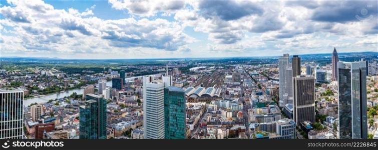 Summer panorama of the financial district in Frankfurt, Germany