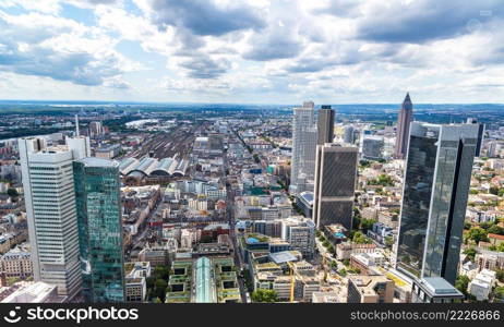 Summer panorama of the financial district in Frankfurt, Germany