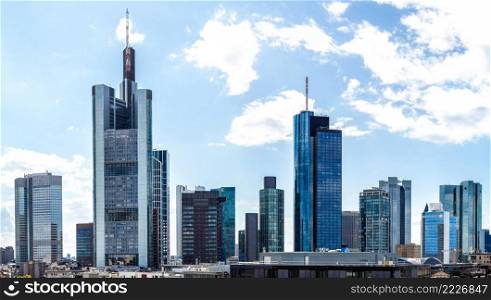 Summer panorama of the financial district in Frankfurt, Germany in a summer day