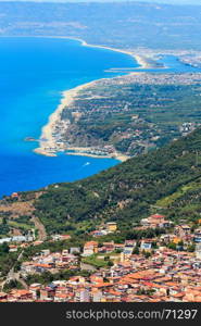 Summer picturesque Tyrrhenian sea Calabrian coast view from Monte Sant'Elia (Saint Elia mount, Calabria, Italy) top.