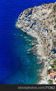 Summer picturesque Tyrrhenian sea Calabrian rocky coast view from Monte Sant'Elia (Saint Elia mount, Calabria, Italy) top.