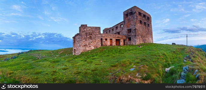 Summer Pip Ivan mountain top with fortress - observatory ruins (Chornogora Ridge, Carpathian, Ukraine)