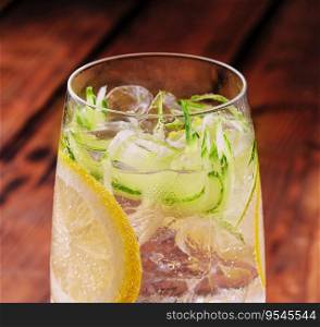 Summer refreshing non alcoholic cocktails with lemon and cucumber