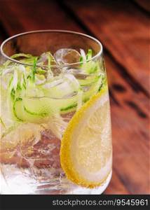 Summer refreshing non alcoholic cocktails with lemon and cucumber