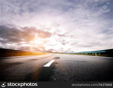 Summer road, sky, sun and clouds background. Summer road, sky, sun and clouds