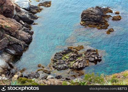 Summer rocky coast view from above, Costa Brava, Spain.