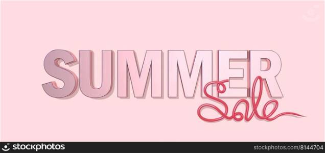 Summer Sale Text Promo 3D Rendering Background, 3D Illustration  Shiny Pink Metal Materials