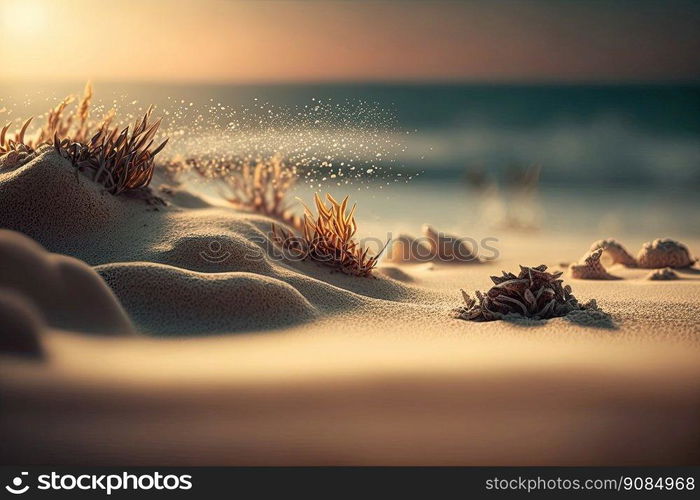 Summer Sand Beach background. Illustration Generative AI. Summer Sand Beach background. Illustration AI Generative