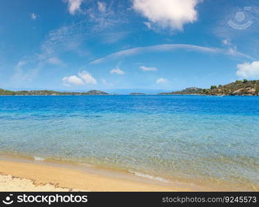 Summer sea coast landscape  Livari beach, Halkidiki, Sithonia, Greece .