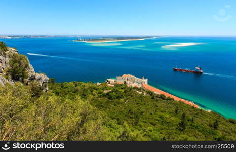 Summer sea coast landscape. Top view from Nature Park Arrabida in Setubal, Portugal.