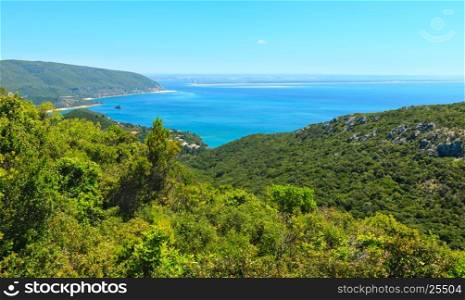 Summer sea coast landscape. View from Nature Park of Arrabida in Setubal, Portugal.