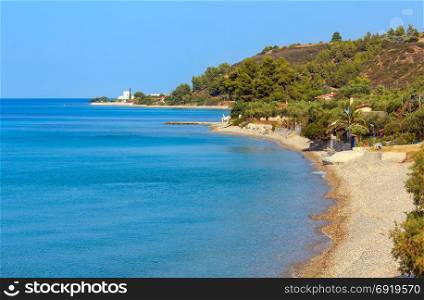 Summer sea coast morning landscape (Kassandra peninsula, Halkidiki, Greece).