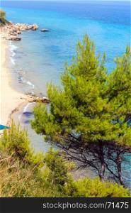 Summer sea coast morning landscape (Kassandra peninsula, Halkidiki, Greece).