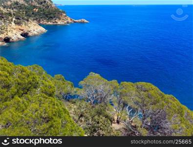 Summer sea rocky coast landscape (near Cala Giverola beach, Costa Brava, Spain). View from above.