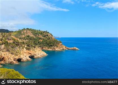 Summer sea rocky coast landscape (near Cala Giverola beach, Costa Brava, Spain). View from above.