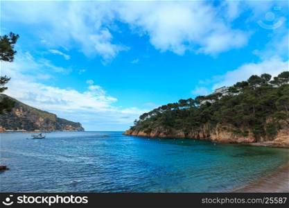 Summer sea rocky coast view from beach (near Palamos, Coasta Brava, Catalonia, Spain).