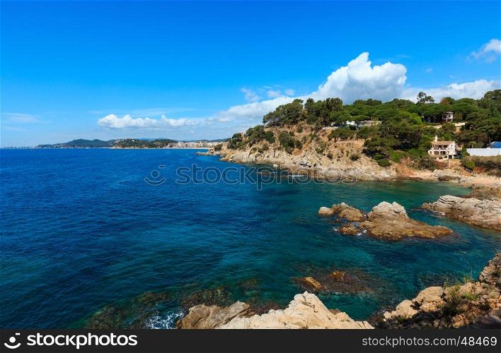 Summer sea rocky coastline landscape (near Lloret de Mar town, Ctalonia, Spain).